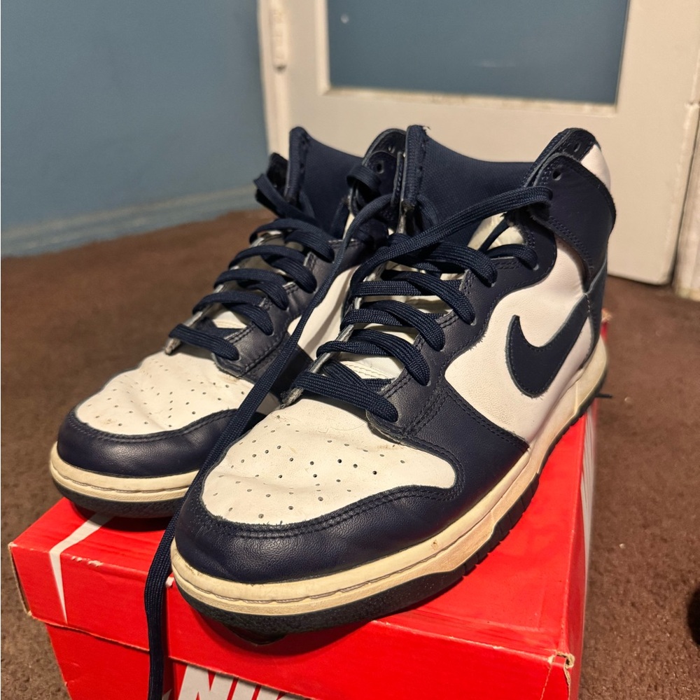 Used Nike Men's Navy high dunks sneakers